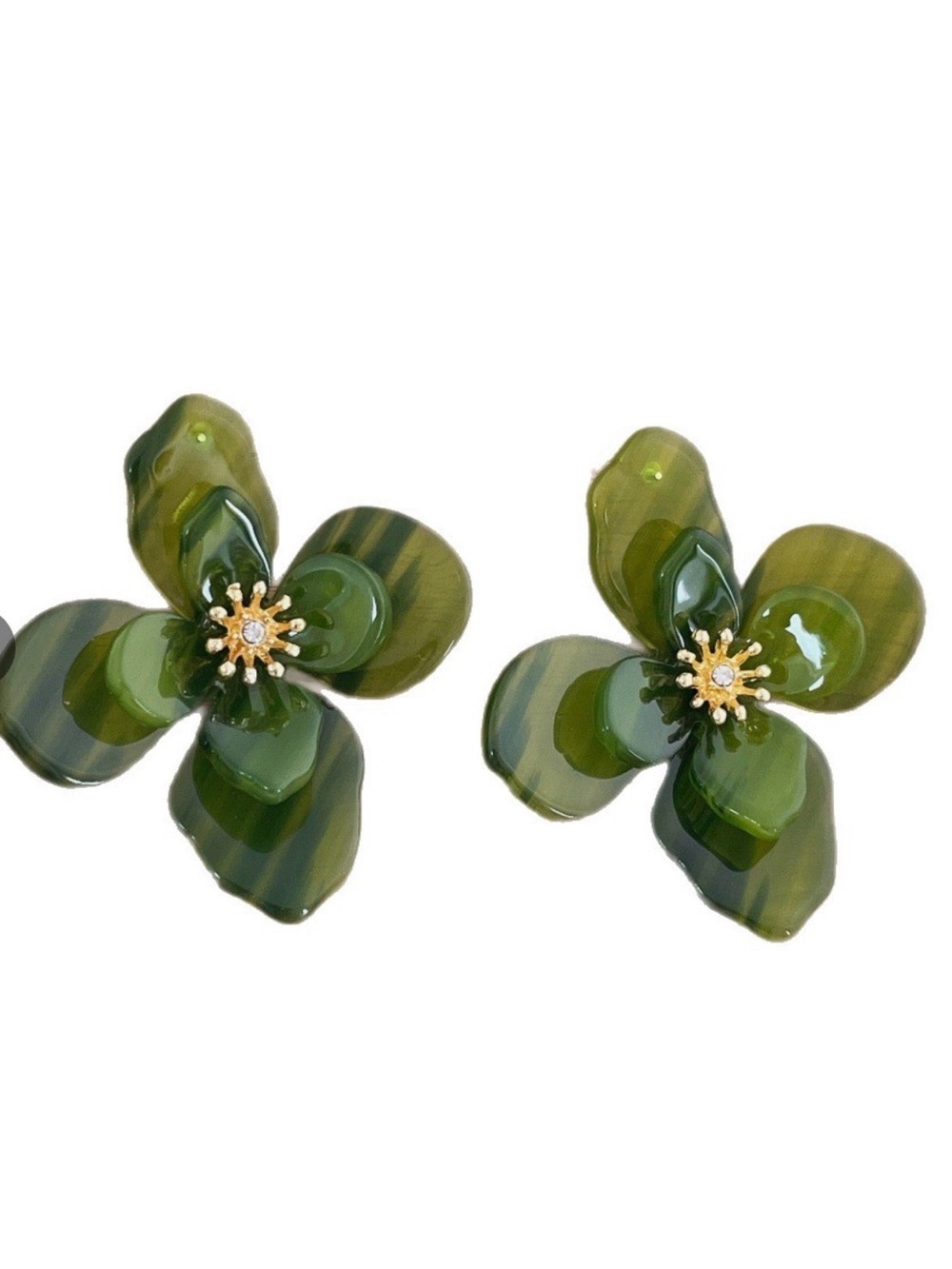 Green Floral Resin Clip-On Earrings - Unbranded
